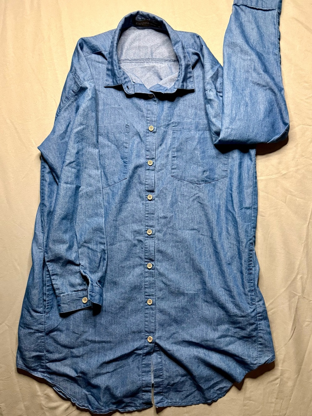 Y2K Chambray Button-Up Tunic Top – Size M - Picture 2 of 5